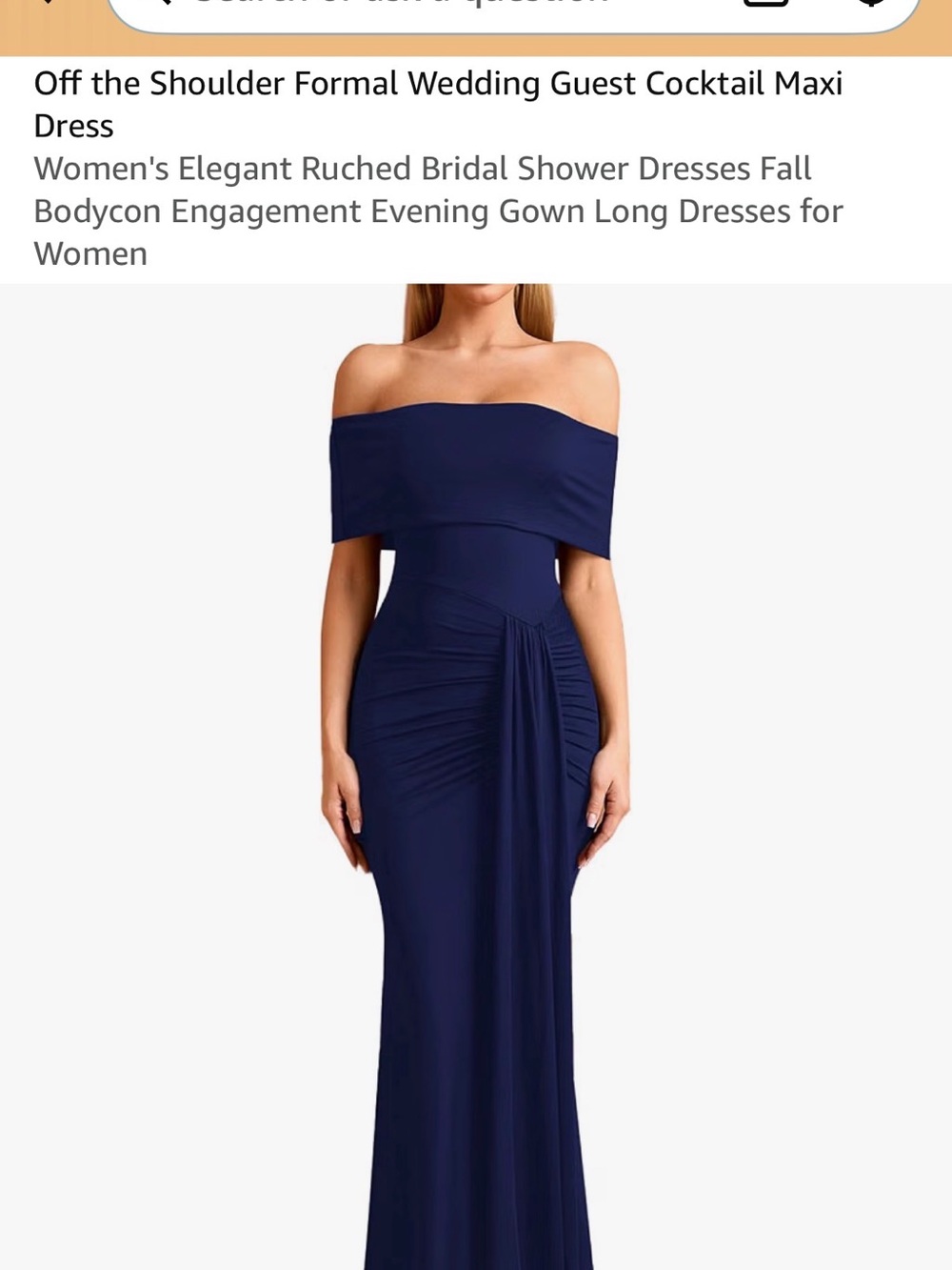 Off-the-Shoulder Navy Evening Gown
